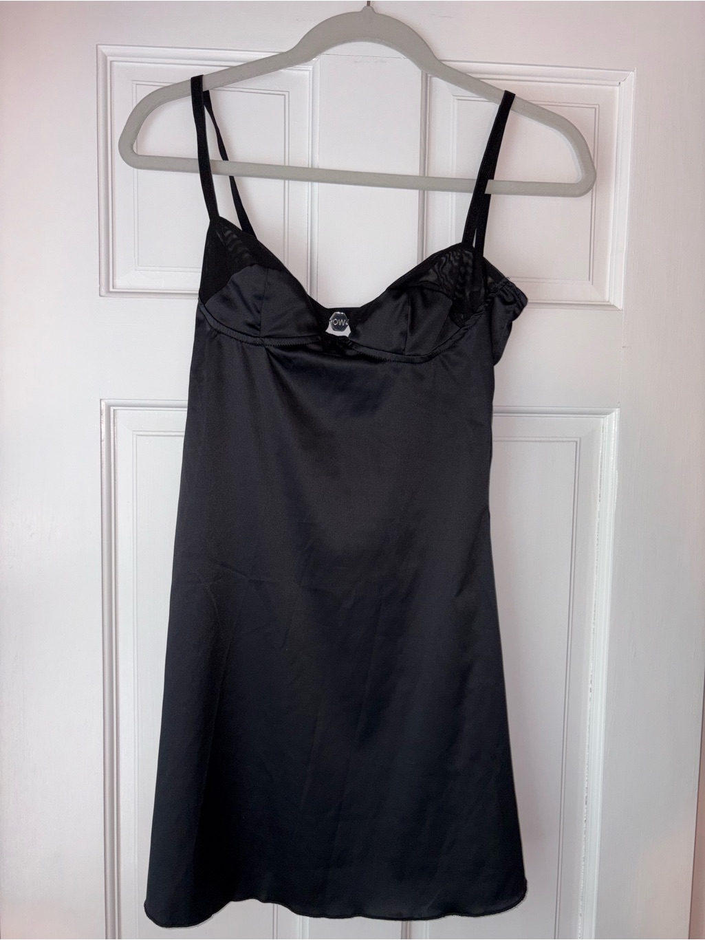 Black Satin Slip Dress - Women's